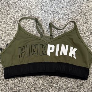 PINK Victoria's Secret Olive Green, White and Black Sports Bra